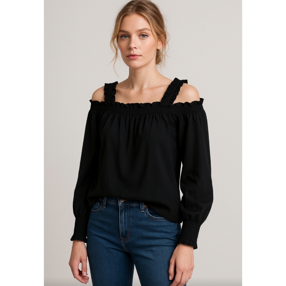 Designers Remix Odile Off Shoulder Tencel Blouse Black Balloon Sleeve S